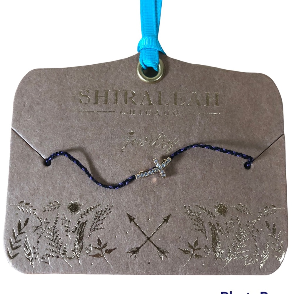 Shiraleah Anthropologie Bracelet Crystal Mala Navy Blue String Wavy Cross